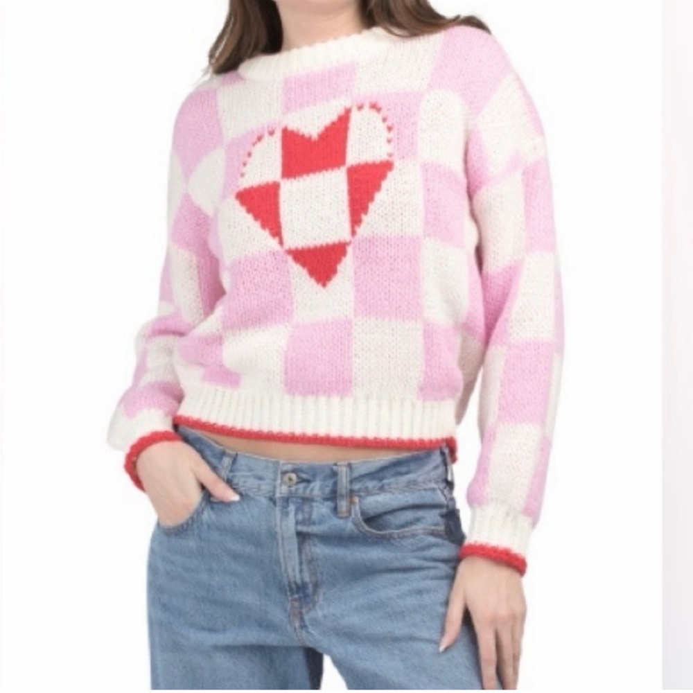 Chic Pink and Red Heart Sweater